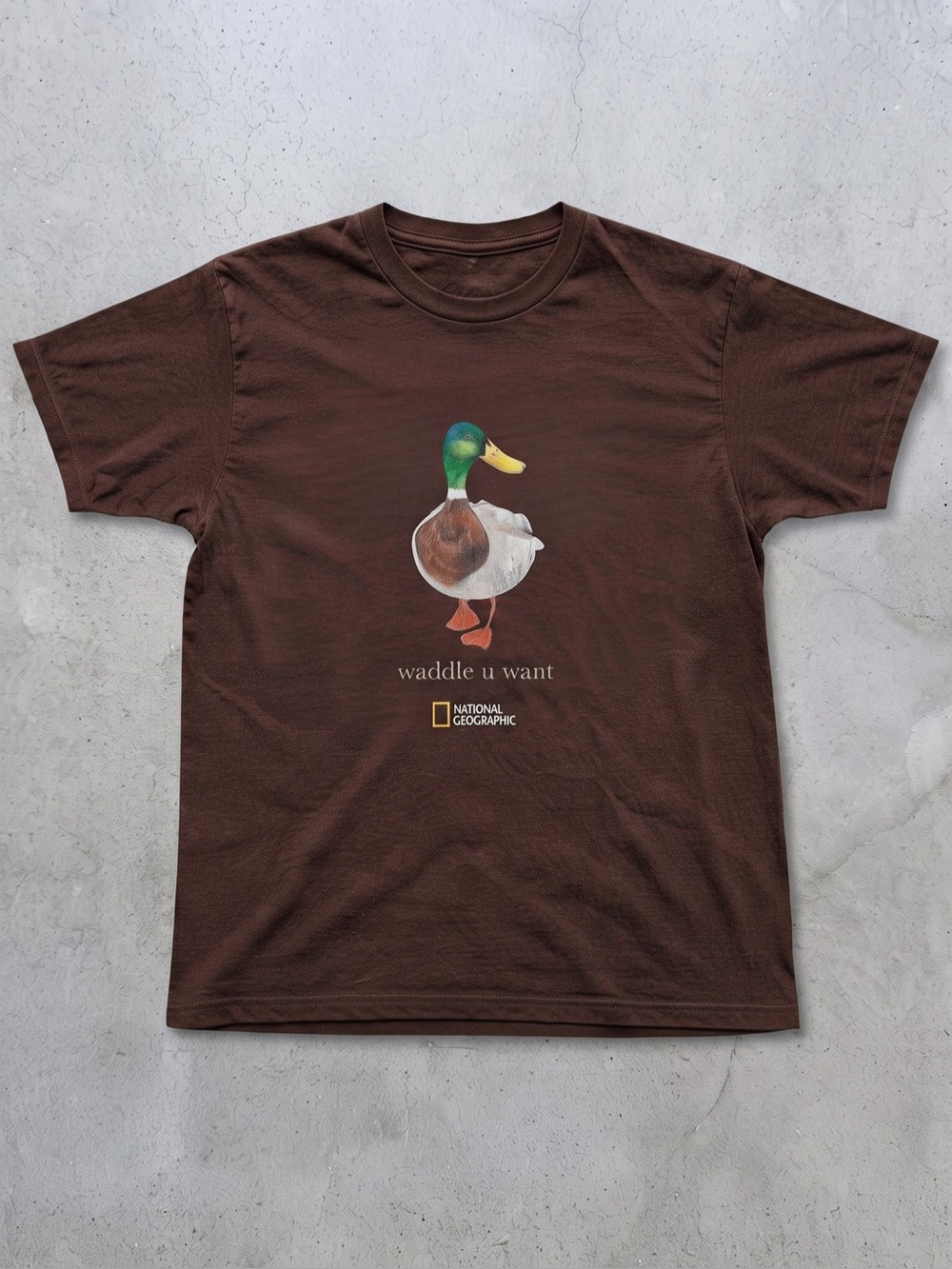 "Waddle U Want" Mallard Duck Graphic Brown Tee - Gildan Cotton Shirt